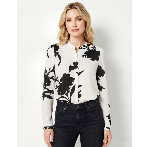 Joie KAYVAN Floral Silk Blouse, Porcelain / Black, Womens Size XS - Picture 1 of 7